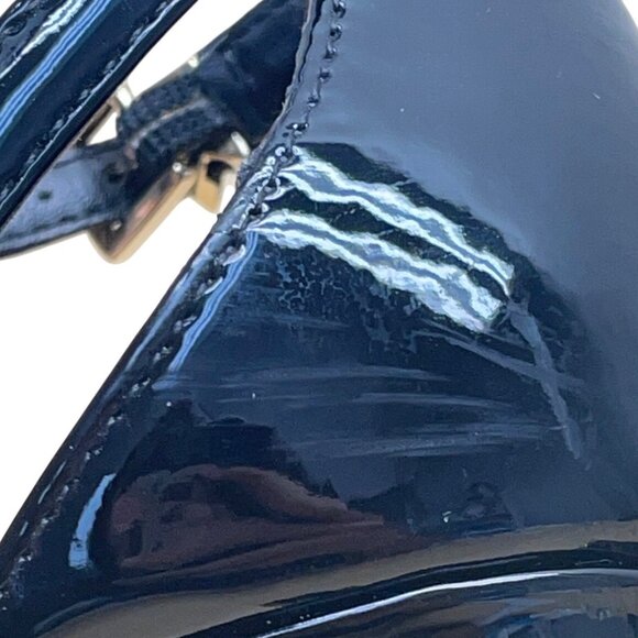 Michael Kors Black Patent Leather Mk Gold Detail Strappy Heeled Sandals Size 9M - Picture 6 of 9